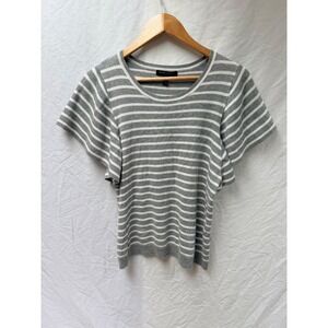 Banana Republic Womens Grey White Striped Flutter Short Sleeve Knit Top Size M